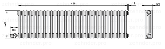 Схема (чертеж) Радиатор Zehnder Charleston 3057/31 №V003 Technoline TL